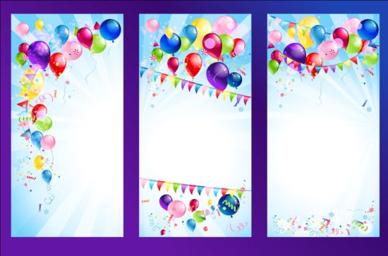 Birthday banner with balloon and flag vector free download