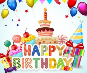 Birthday cake with gift background vector 01