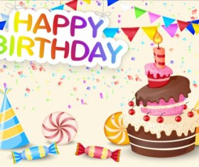Birthday cake with gift background vector 02