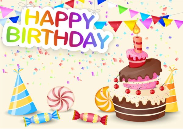 Birthday cake with gift background vector 02