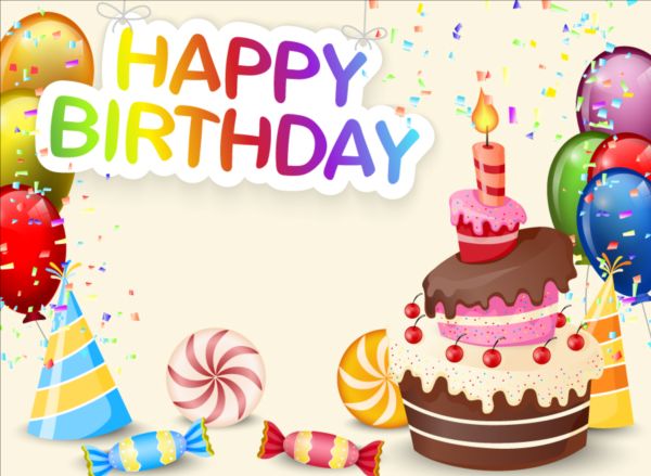Birthday cake with gift background vector 03