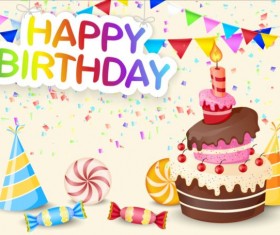 Birthday cake with gift background vector 04