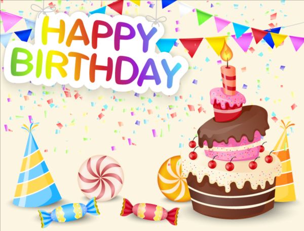Birthday cake with gift background vector 04