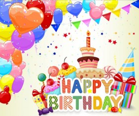 Birthday cake with gift background vector 05