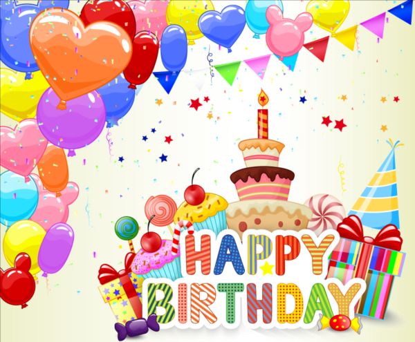 Birthday cake with gift background vector 05
