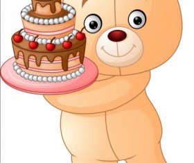 Birthday cake with teddy bear vector