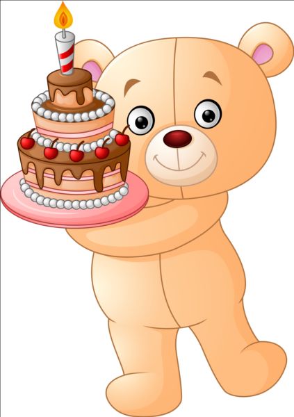 Birthday cake with teddy bear vector free download