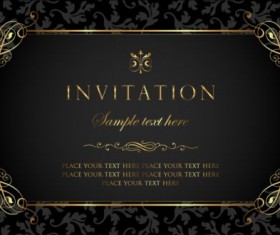 Black and gold vintage style invitation card vector 01