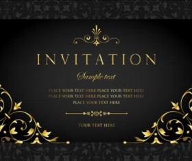 Black and gold vintage style invitation card vector 04