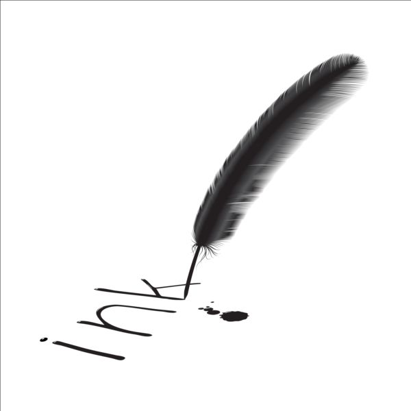 Black feathers with ink background vector 01