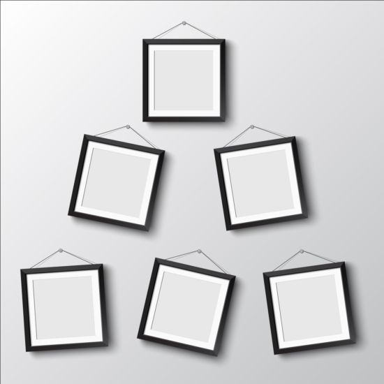 Black photo frame on wall vector graphic 01