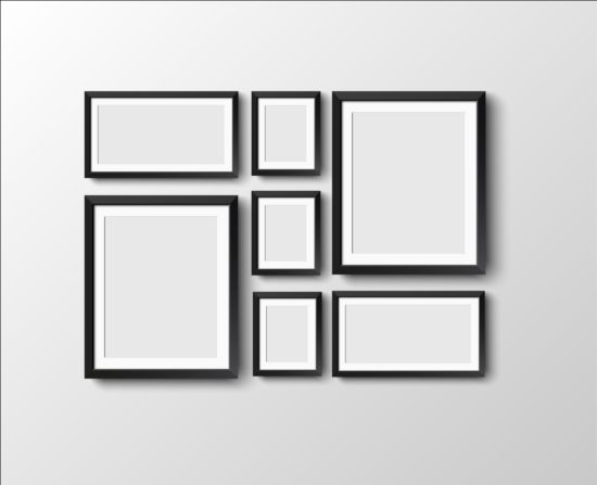 Black photo frame on wall vector graphic 06
