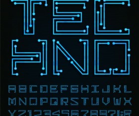 Blue neon number with alphabet vector