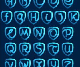 Blue shield alphabet vector