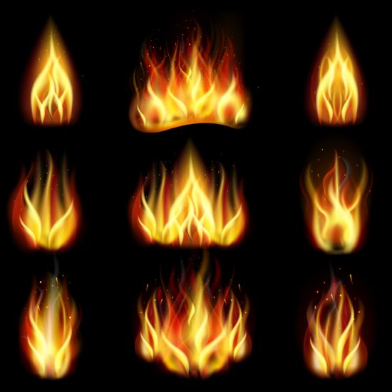 Bright fire flame illistration vectors set 03