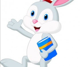 Cartoon rabbit with book and pencil vector