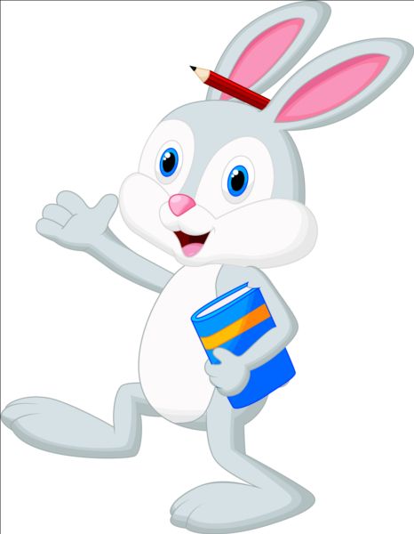 Cartoon rabbit with book and pencil vector