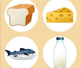 Cheese with bread and milk fish icons