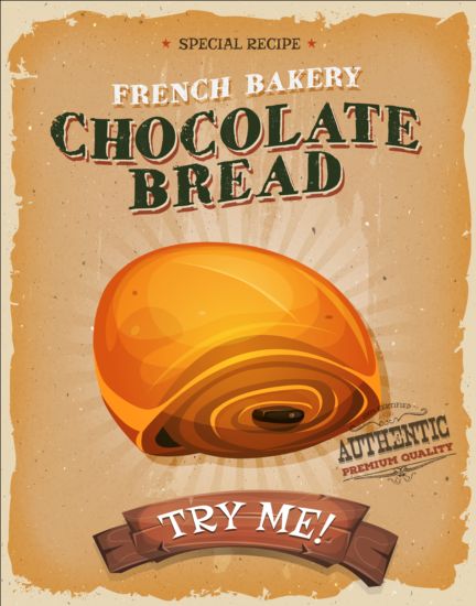 Chocolate bread poster vintage grunge vector