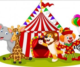 Circus and clown with cute animal vector 01