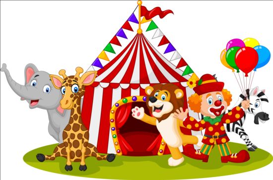 Circus and clown with cute animal vector 01