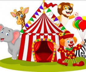 Circus and clown with cute animal vector 02