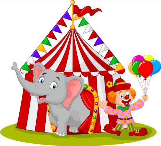 Circus and clown with cute animal vector 03