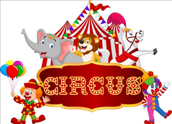 Circus and clown with cute animal vector 05