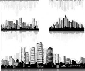 City building silhouette design vector 01