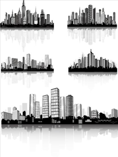 City building silhouette design vector 01