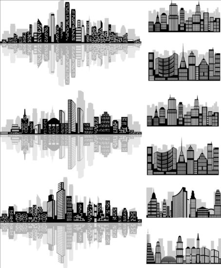 City building silhouette design vector 02