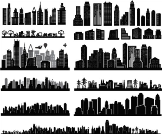 City skyscrapers silhouette vector set