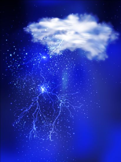 Clouds with lightning flash background vector 01