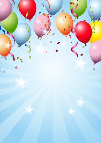 Colored balloons with star birthday background vector