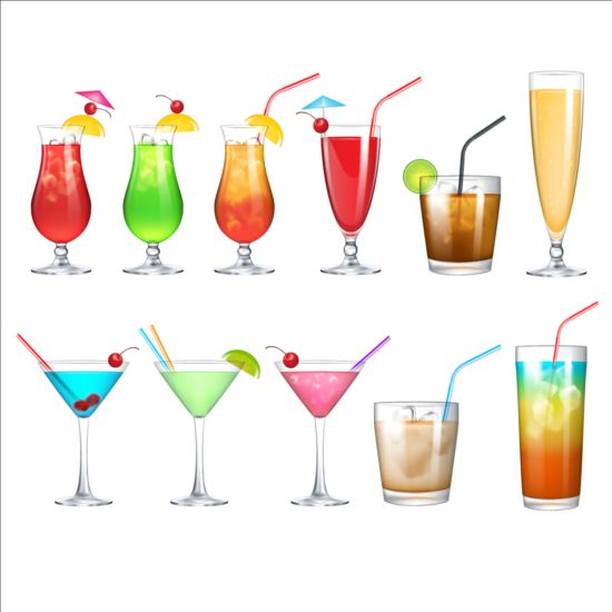 Colored cocktail vector set 03