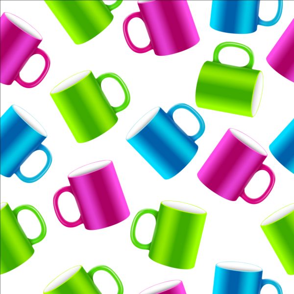 Colored mug seamless pattern vector