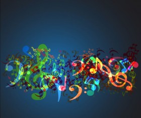 Colored music notes with blue background vector