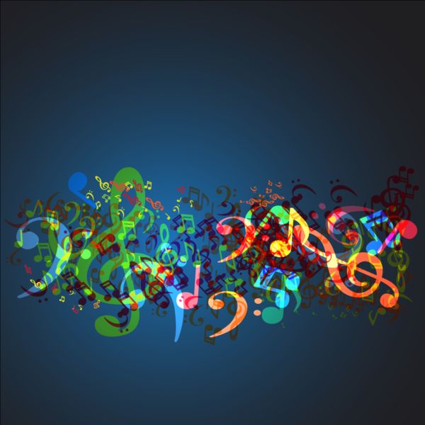Colored Music Notes With Blue Background Vector Free Download