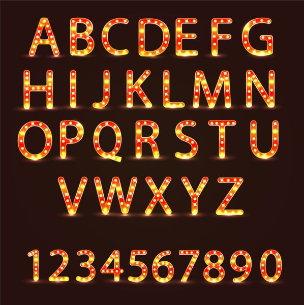 Colored neon number with alphabet vector 01