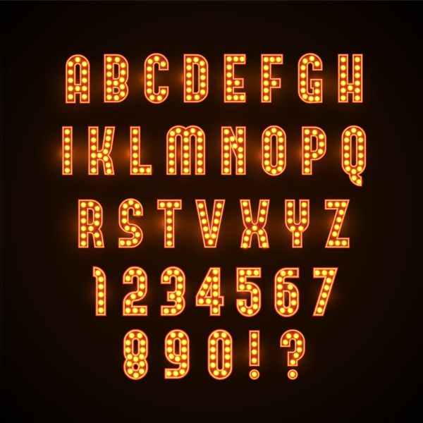 Colored neon number with alphabet vector 02