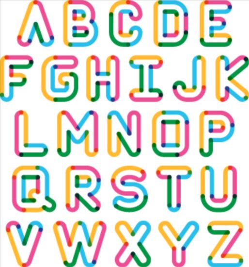 Colored outlines alphabet vector