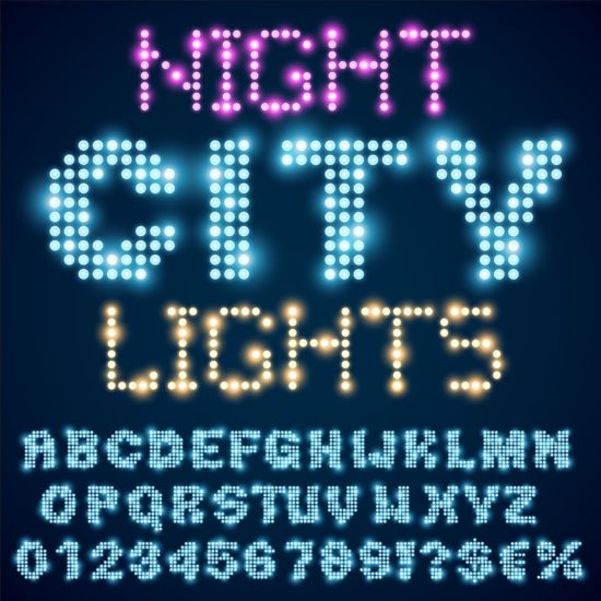 Colorful neon alphabet and number vector