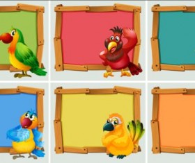Cute animal and wooden photo frame vector 01