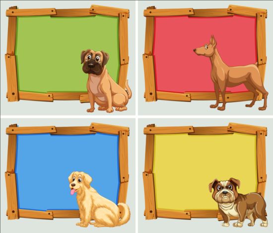 Cute animal and wooden photo frame vector 02