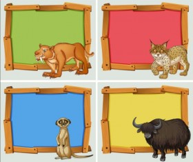 Cute animal and wooden photo frame vector 03