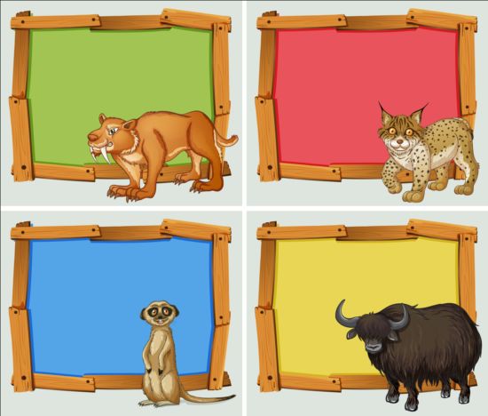 Cute animal and wooden photo frame vector 03