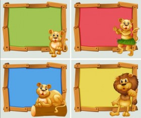 Cute animal and wooden photo frame vector 04