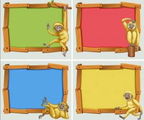 Cute animal and wooden photo frame vector 05