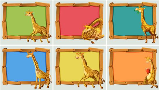 Cute animal and wooden photo frame vector 10