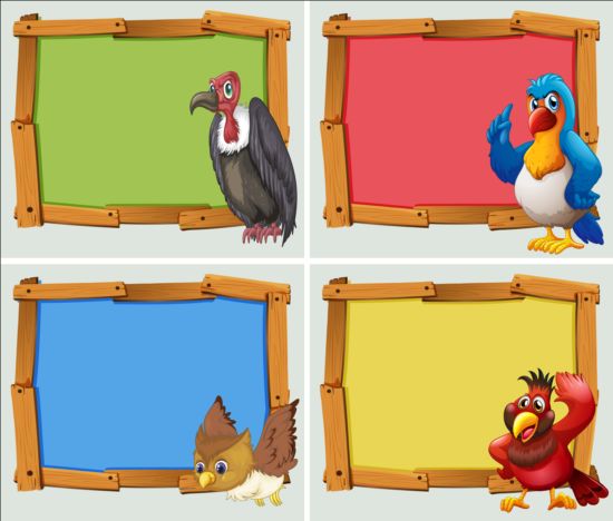 Cute animal and wooden photo frame vector 12